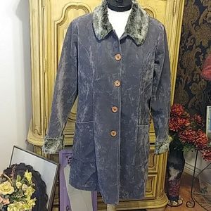 Vintage Womens Gray long Coat faux fur Collar Sz Med/LG NEW STAR Fabulous